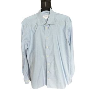 Eton Slim Fit Blue Gingham Dress Shirt 16 / 41 Large Luxury Cotton Linen